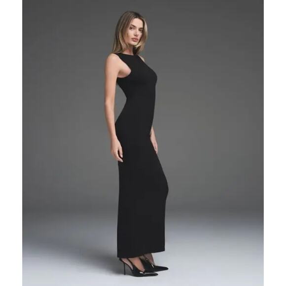 NWT SKIMS smooth layers long boat neck dress - obsidian- M - Picture 3 of 5